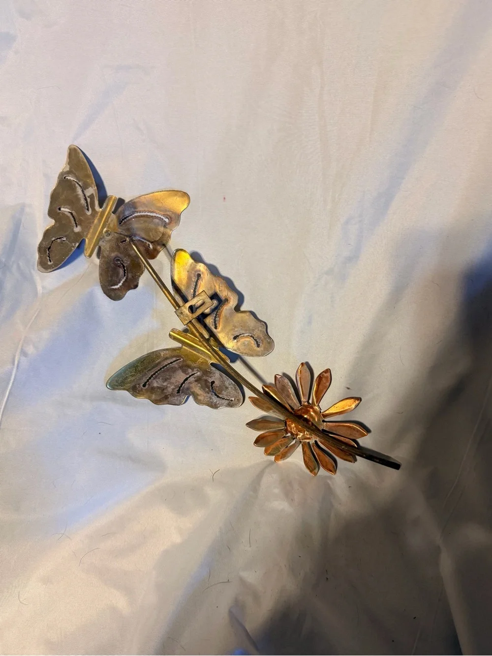 Vintage Style Butterfly Flower Metal Wall Decor Gold Copper Tone 18” Boho